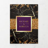Invitation Trois Volets Noir Marbre Or Parties scintillant Plum violet Mar (Page de couverture)