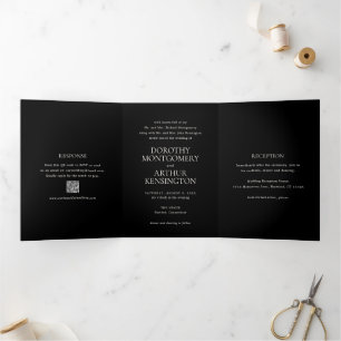 Invitation Trois Volets Noir moderne QR Code Mariage élégant