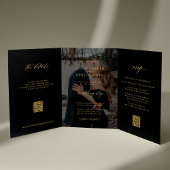 Invitation Trois Volets Noir or photo mariage RSVP détails QR code