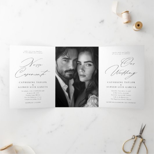 Invitation Trois Volets Nosso Casamento English Portuguese Wedding (Intérieur)