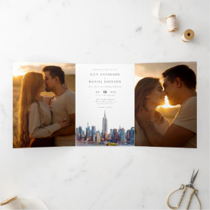 Invitation Trois Volets Nouvelle Mariage Photo de New York Skyline QR Code