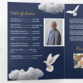 Invitation Trois Volets Nuages Célébration de la vie Photo Nécrologie Trip (Intérieur en premier)