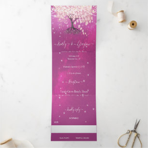 Invitation Trois Volets Nuances de rose et de violet Mariage de feuilles d