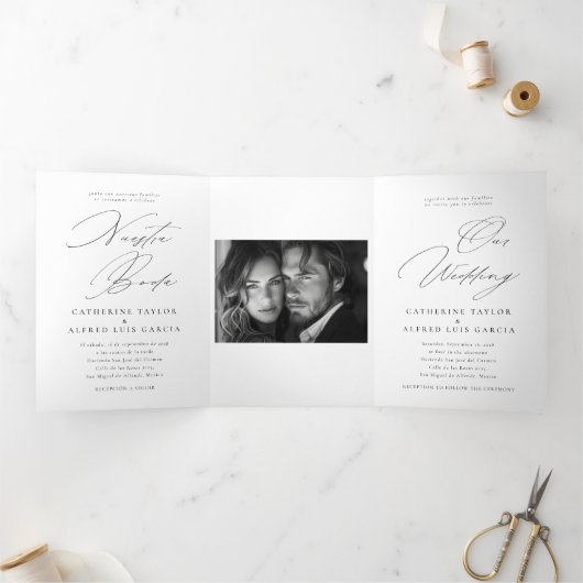 Invitation Trois Volets Nuestra Boda Anglais Espagnol Mariage bilingue (Intérieur)