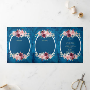 Invitation Trois Volets Nuestra Boda Bourgogne Blue Floral Wedding Invitat