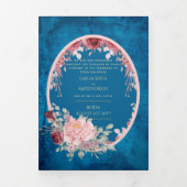 Invitation Trois Volets Nuestra Boda Bourgogne Blue Floral Wedding Invitat (Page de couverture)