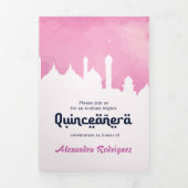 Invitation Trois Volets Nuits roses Arabes Aquarelle Quinceañera (Page de couverture)