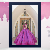 Invitation Trois Volets Nuits roses Arabes Aquarelle Quinceañera (Intérieur au milieu)