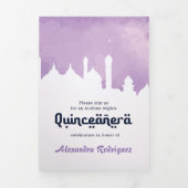 Invitation Trois Volets Nuits violettes Arabes Aquarelle Quinceañera Tri-F (Page de couverture)