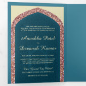 Invitation Trois Volets Océan Bleu Rose Parties scintillant d'or Mariage i (Intérieur en premier)