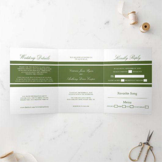 Invitation Trois Volets Olive foncé Vert Mariage moderne Suite (Intérieur)