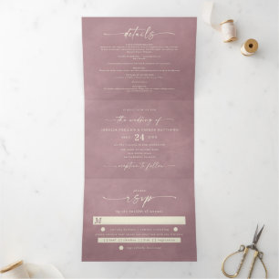 Invitation Trois Volets Ophelia Dusty Pink Cottagecore Floral Mariage