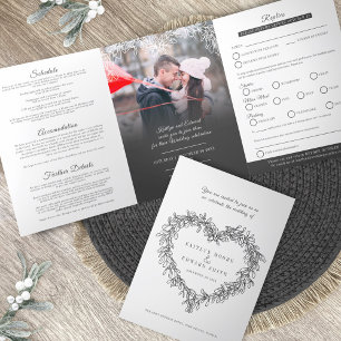 Invitation Trois Volets Option de repas de mariage blanc au charbon de gui