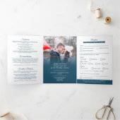 Invitation Trois Volets Option de repas de mariage bleu et blanc gui RSVP (Intérieur)