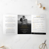 Invitation Trois Volets Option de repas de mariage noir or blanc monogramm (Intérieur)