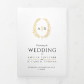 Invitation Trois Volets Option de repas de mariage noir or blanc monogramm (Page de couverture)