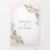 Invitation Trois Volets Or floral d'ivoire rose, tout en un Mariage (Page de couverture)