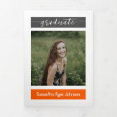 Invitation Trois Volets Orange Moderne Bloc 5-Photo Graduation (Page de couverture)