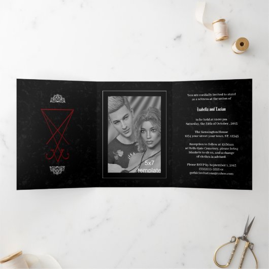 Invitation Trois Volets Ornate Lucifer Sigil Mariage satanique (Intérieur)