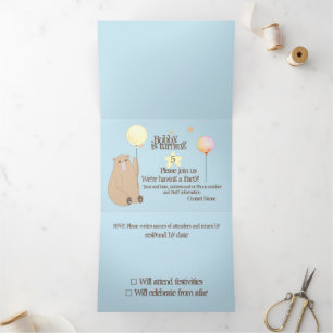 Invitation Trois Volets Ours de joyeux anniversaire fantaisiste et amis ma