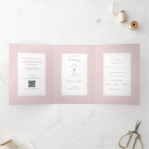 Invitation Trois Volets Oyster rose & or moderne minimaliste Mariage