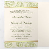 Invitation Trois Volets Paisley vert et or style indien Mariage photo (Intérieur en premier)