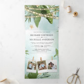 Invitation Trois Volets Palm Feuille String Lights Photo Collage Mariage (Intérieur)