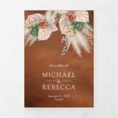 Invitation Trois Volets Palme d'ivoire Terme Floral Pampas Terracotta Mari (Page de couverture)
