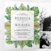 Invitation Trois Volets Palme tropicale moderne Feuilles Photo Collage Mar (Intérieur en premier)