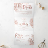 Invitation Trois Volets Palmier d'or rose moderne mariage élégant (Intérieur)