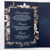 Invitation Trois Volets Palmier séché tropical Feuille Mariage bleu marine (Intérieur en premier)