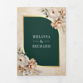 Invitation Trois Volets Pampas Beige Earthy Floral Emerald Green Wedding (Page de couverture)
