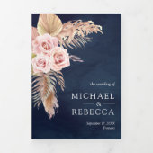 Invitation Trois Volets Pampas Grass Dusty Rose Roses Marine Mariage bleu (Page de couverture)