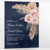 Invitation Trois Volets Pampas Grass Dusty Rose Roses Marine Mariage bleu (Intérieur en premier)