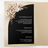 Invitation Trois Volets Pampas Neutral Beige Terre Floral Mariage noir (Intérieur en premier)