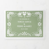 Invitation Trois Volets Pape vert Sage picado inséparables mariage (Page de couverture)