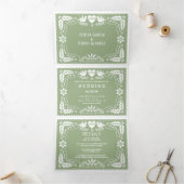 Invitation Trois Volets Pape vert Sage picado inséparables mariage (Intérieur)