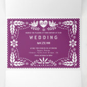 Invitation Trois Volets Pape violet picado inséparables mariage (Intérieur au milieu)