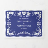 Invitation Trois Volets Papier bleu foncé picado inséparables mariage (Page de couverture)