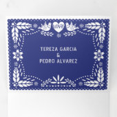 Invitation Trois Volets Papier bleu foncé picado inséparables mariage (Intérieur en premier)