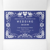 Invitation Trois Volets Papier bleu foncé picado inséparables mariage (Intérieur au milieu)