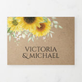Invitation Trois Volets Papier Kraft Mariage Tournesol Campagnard Rustique (Page de couverture)