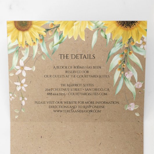 Invitation Trois Volets Papier Kraft Mariage Tournesol Campagnard Rustique (Intérieur en premier)