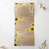 Invitation Trois Volets Papier Kraft Mariage Tournesol Campagnard Rustique (Intérieur)
