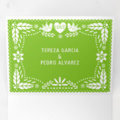 Invitation Trois Volets Papier rose bleu vert picado lovebirds mariage (Intérieur en premier)
