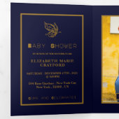 Invitation Trois Volets Papillon d'or, Suite Baby shower bleu marine (Intérieur en premier)