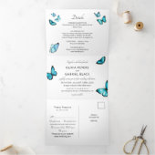 Invitation Trois Volets Papillons de luxe bleu. Elégant Mariage aéré (Intérieur)