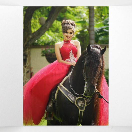 Invitation Trois Volets Papillons Rose en or Fuchsia Quinceañera (Intérieur au milieu)