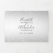 Invitation Trois Volets Parties scintillant argent ombre blanc script chic (Page de couverture)