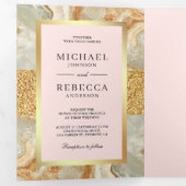 Invitation Trois Volets Parties scintillant Brown en marbre or rose pâle M (Intérieur en premier)
